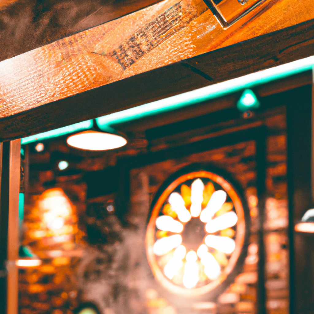 Warm modern Indian pizzeria interior with wood-fired oven and neon sign